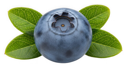 Close-up of a single blue berry with green leaves perfect for healthy food and beverage marketing transparent background