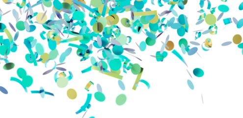 Bright teal and gold confetti falling on white background. Perfect for celebration, party, and festive designs.