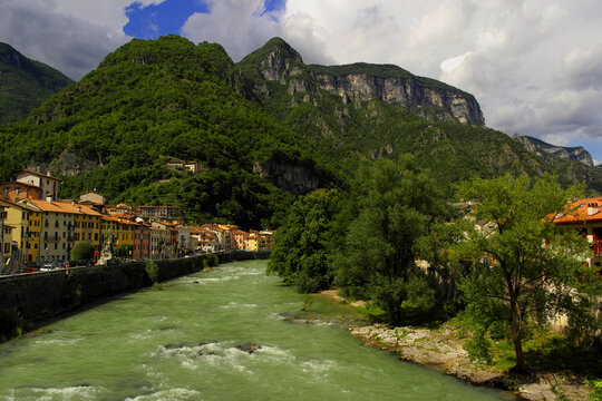 View of the village of Valstagna, Vicenza, Italy