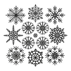 36 Black Line Snowflake Vector Icons Set – Minimalist Winter Design Collection