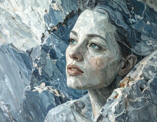 Woman and rocks in a grayscale palette