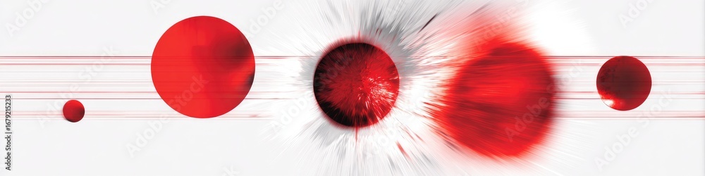 Aufkleber abstract design with three red circles and radiating lines on white background
