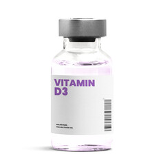 Vitamin injection glass vial png with label mockup