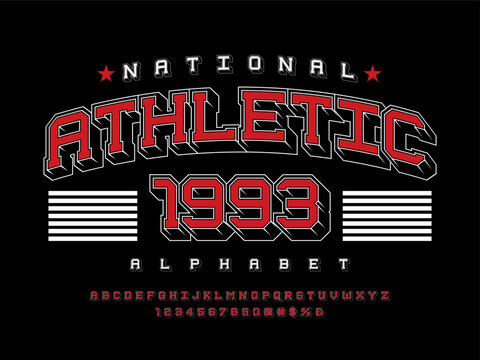 sports style alphabet design with uppercase, numbers and symbols
