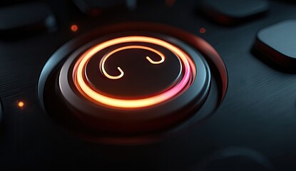 Futuristic glowing circular button with orange spiral light detail.