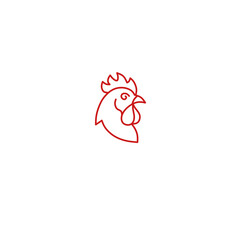 Red Rooster Head Logo - Minimalist Line Art Farm Animal Vector icon 