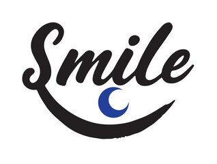  Smile with crescent moon in silhouette white background.