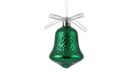 Green Glass Christmas Bell Ornament with Silver Bow.
