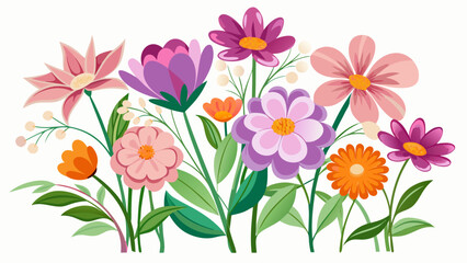 Vector art of a vibrant floral arrangement with various colorful flowers, perfect for spring and summer designs