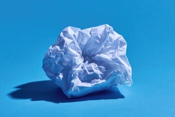 Fototapeta premium Crumpled white paper ball on a vibrant blue background