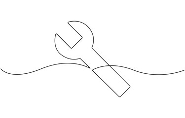 continuous One line drawing of pliers, screwdriver, wrench.