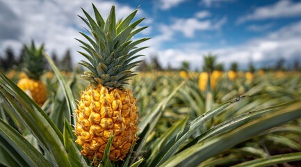 Obraz premium Close-up of a pineapple in a field