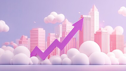 Pastel cityscape with upward trend