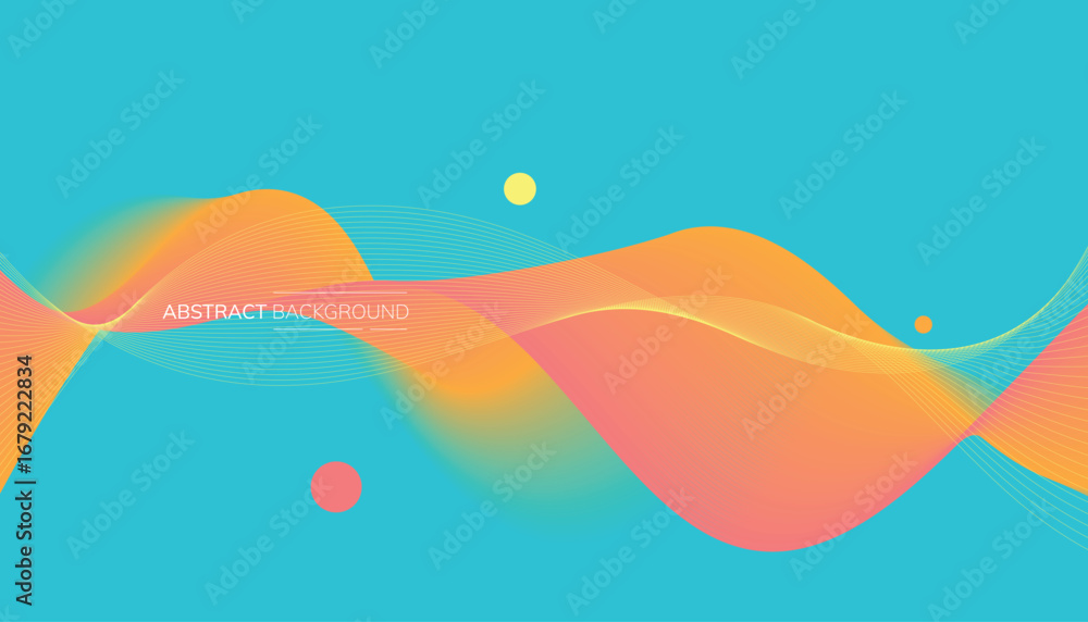 Poster abstract background with wave lines, gradient shapes and circles, modern style vector illustration