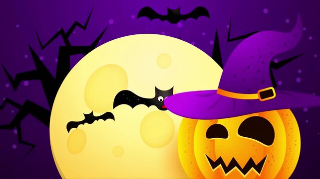 halloween, pumpkin, autumn, holiday, horror, background, night, bat, vector, moon, orange, october, illustration, scary, celebration, spooky, dark, black, cartoon, silhouette, design, evil, season, la