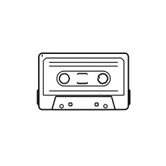 Obraz premium Minimalist line art of a retro audio cassette tape with circular details