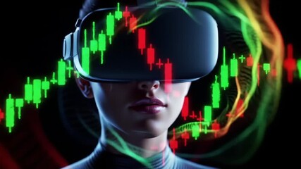 vr headset user immersed in financial data - Powered by Adobe