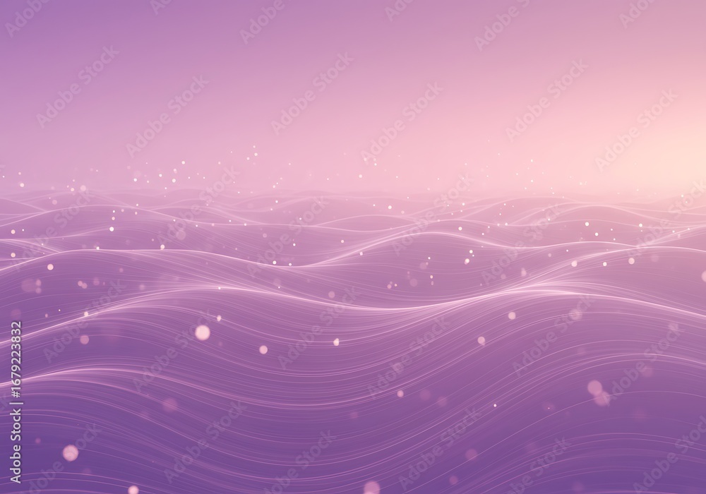 Poster abstract purple wave background with light effect and sparkling particles