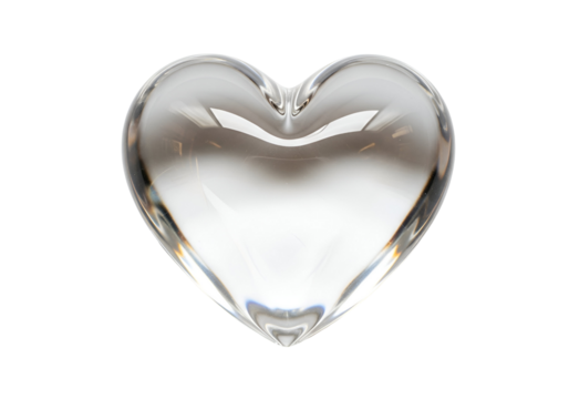 A clear, transparent heart-shaped object, reflecting light beautifully against a black background. - Powered by Adobe
