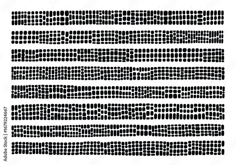 Poster abstract rows of rounded rectangles pattern, black shapes on white background vector illustration