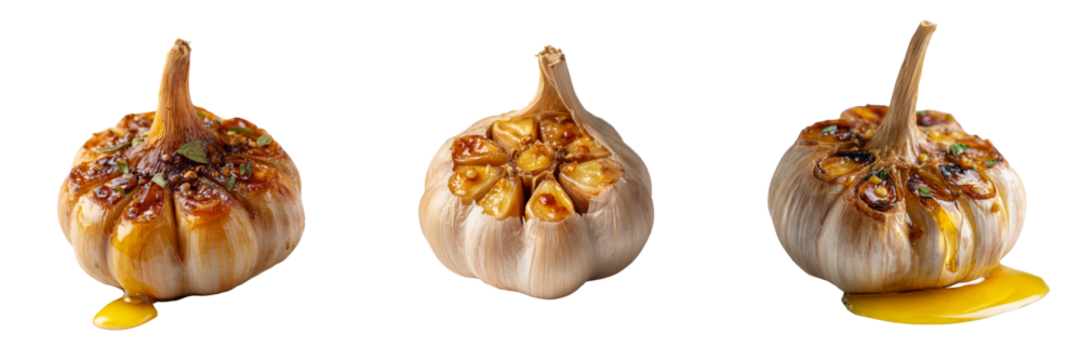 Roasted garlic cloves culinary context food photography transparent background delight