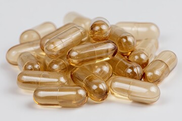 Pile of clear amber capsules
