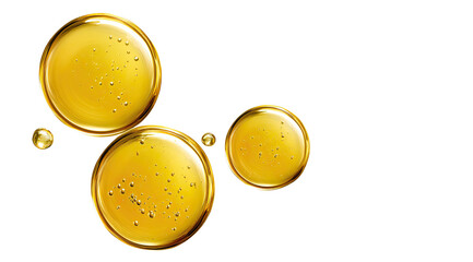 Golden oil droplets,  smooth,  and  reflective.  Close-up  view