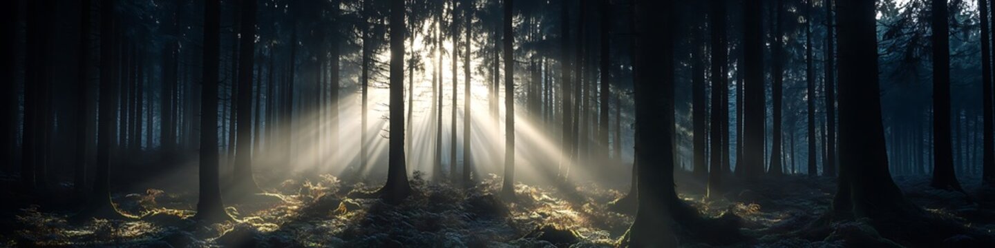 Sun rays through dark forest trees landscape nature photography background wallpaper desktop pc images hd