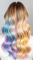 Naklejka premium Pastel Rainbow Hair: A Stunning Display of Color and Style