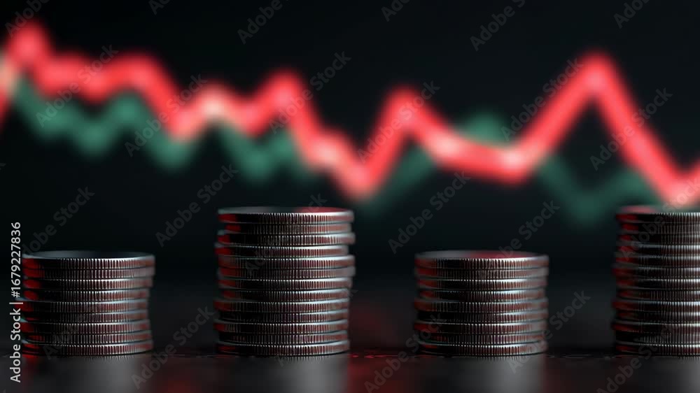 Poster analyzing bond yields through financial graphs and stack of coins