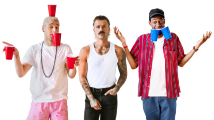 Drunk party guys png sticker, transparent background