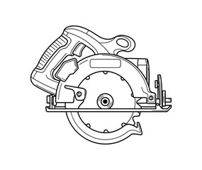 Fototapeta premium Circular Saw Black and White Outline Tool Vector Illustration