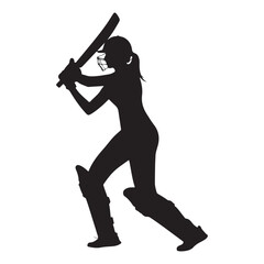 Powerful Female Cricket Player Silhouette: Batting Action, Sports Graphic, Athletic Woman silhouette