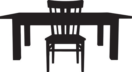 Fototapeta premium Wooden Dining Chair with table in silhouette white background.