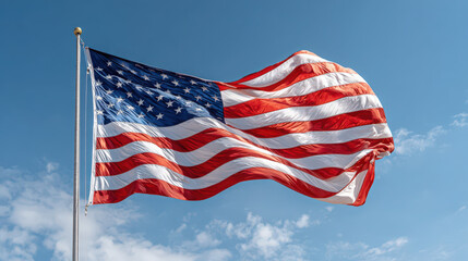 Naklejka premium The American flag, a symbol of the USA, waves with pride on Independence Day.