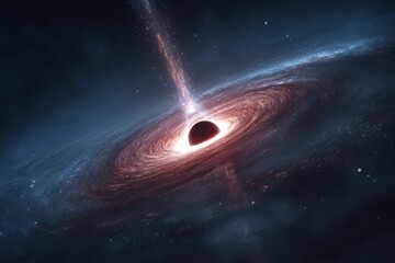 Bright stream of energy emerging from black hole as it devours a distant star in the depths of space
