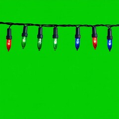 String of colorful Christmas lights on a green background