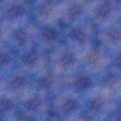 Seamless pattern of space nebula in blue color. Watercolor hand drawing starry sky.