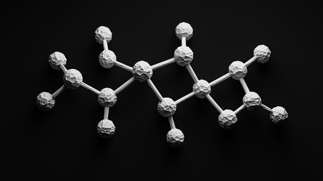 A molecular structure of a benzene ring, composed of carbon atoms, on a black background with a subtle shadow effect. The structure is rendered in a 3D model,