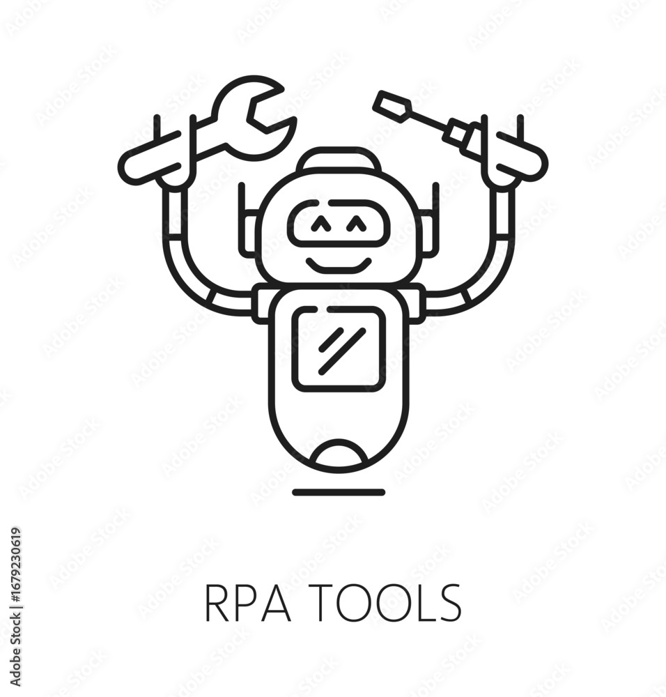 Poster rpa robotic automation tools line icon or pictogram. production process automation linear vector ico