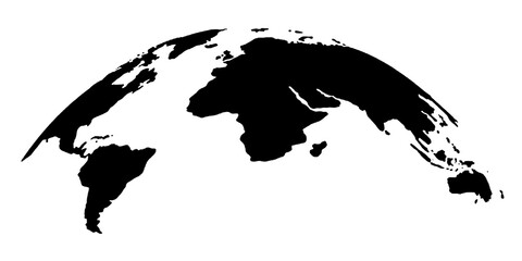 Curved world map silhouette, half globe of blue planet Earth, global business geography, worldwide international. Africa, Asia and America, Europe, Australia continents. Travel vector infographics © thrash