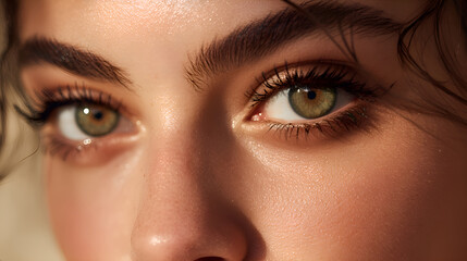 Fototapeta premium Close up of hazel eyes and perfect skin with natural makeup