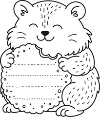 Hamster with cookie cheerful animal kids memo note template. Happy wild animal diary vector page, kids memo note frame. Child schedule or scrapbook list with hamster cheerful character eating cracker