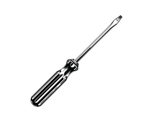 Fototapeta premium Flat Head Screwdriver Tool Black and White, Repair Equipment, Metallic Finish Vector Illustration