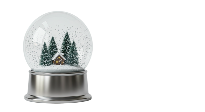 Snow Globe with Cabin and Trees.