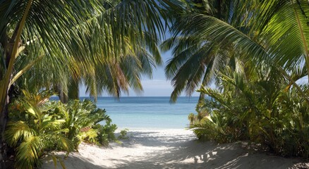 Fototapeta premium Tropical beach path through palm trees