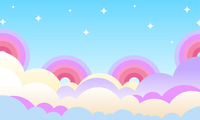 Children's abstract background of colorful flat clouds with empty space in the center, copy space. 