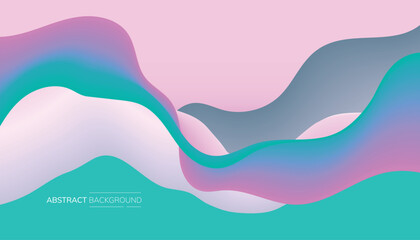 Pastel Abstract Background with Wavy Shapes in Pink Teal and White Vector Illustration