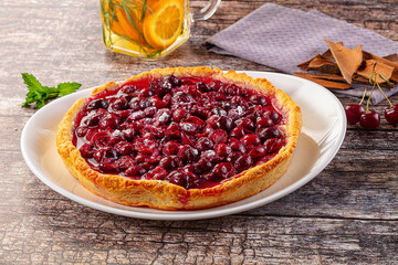Tasty homemade pie with cherry
