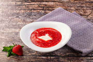 Cold sweet strawberry gazpacho soup